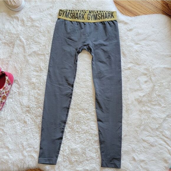 Gymshark Fit Seamless Charcoal Grey w Yellow Waistband Leggings S Small - Picture 10 of 12